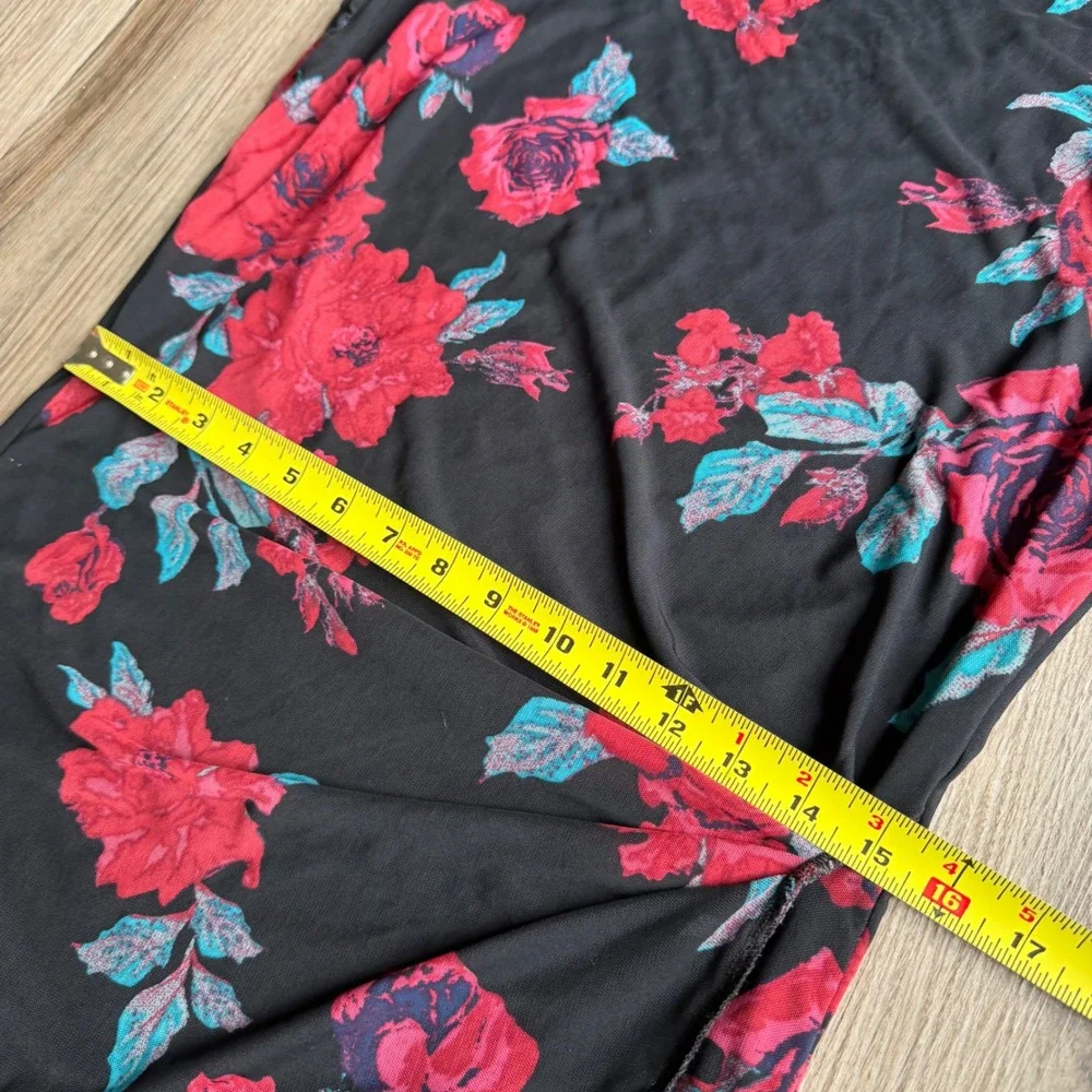 Free People Floral Mesh Maxi Dress Black Red Sleeveless XL‎ Stretch Sexy Cowl
